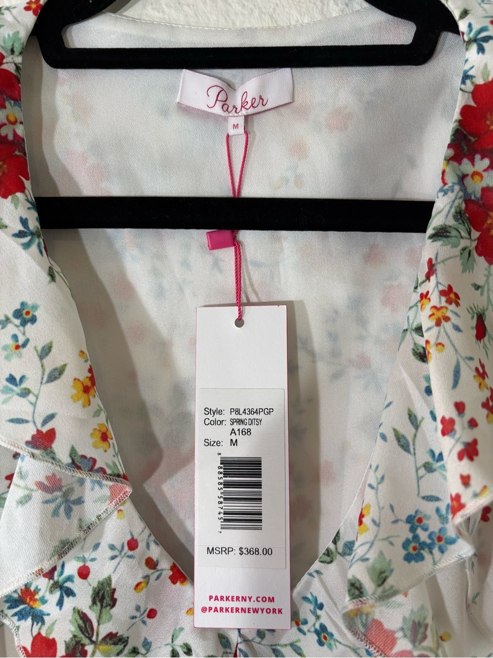 NWT Parker Cold Shoulder Spring Ditzy White Floral Ruffle Mini Dress Size Medium - Picture 7 of 9